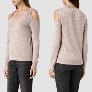 All Saints Cream Tan Cut Out Blouse